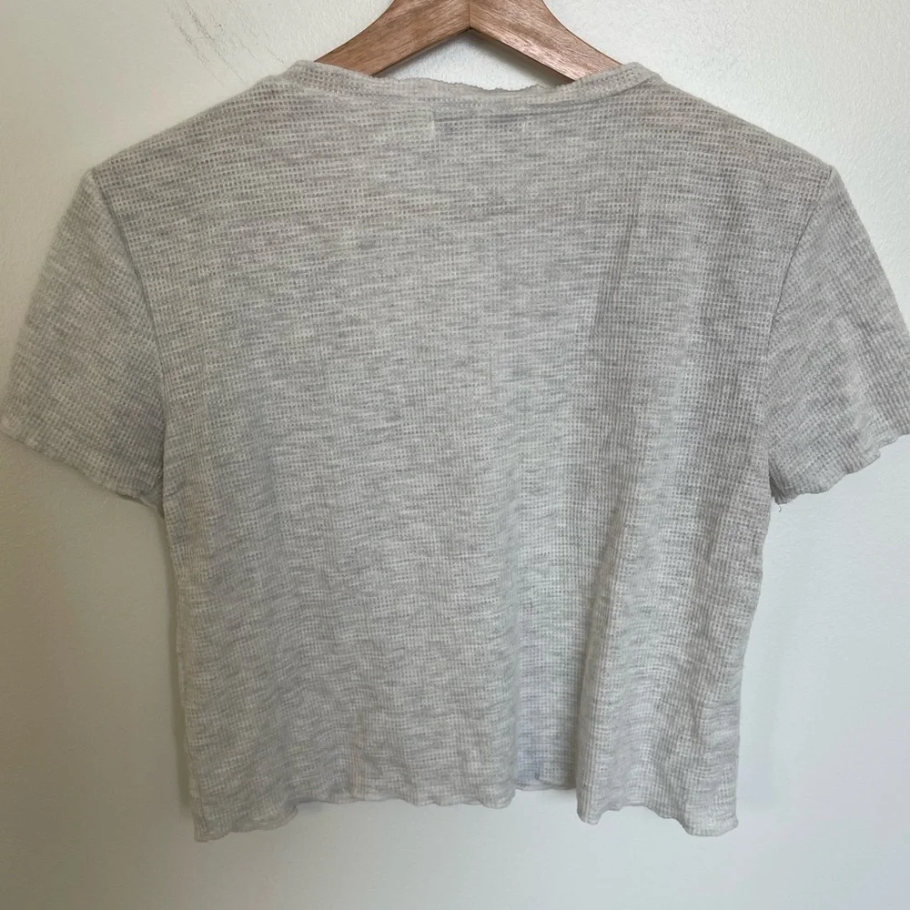 Poof NY Mini Waffle Gray Cropped Tee Shirt - Picture 5 of 5
